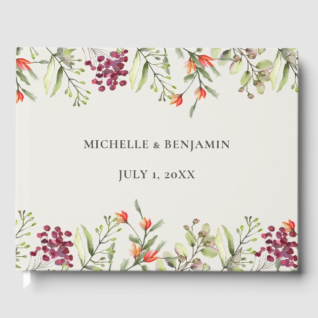 Wildflower Meadow Ecru Wedding Guest Book (Front)