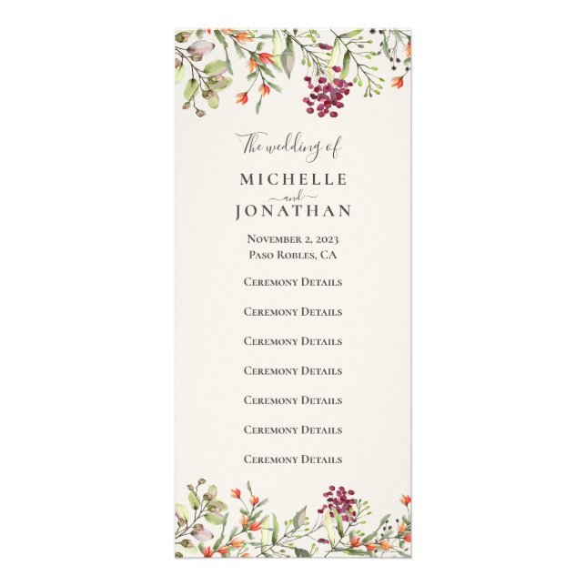 Wildflower Meadow Ecru Wedding Program Rack Card (Front)