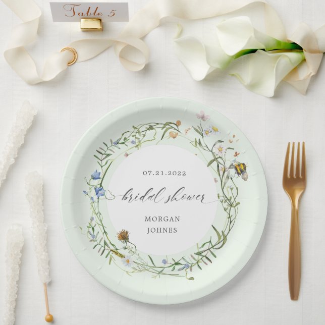 wildflower meadow elegant bridal shower paper plate (Wedding)