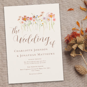 Wildflower Meadow Elegant Script Beige Terracotta Invitation