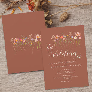 Wildflower Meadow Elegant Script Terracotta Beige Invitation