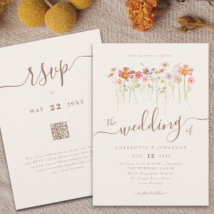 Wildflower Meadow Floral Beige QR code Invitation