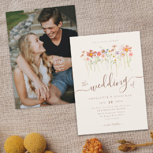 Wildflower Meadow Floral Beige Terracotta Photo Invitation