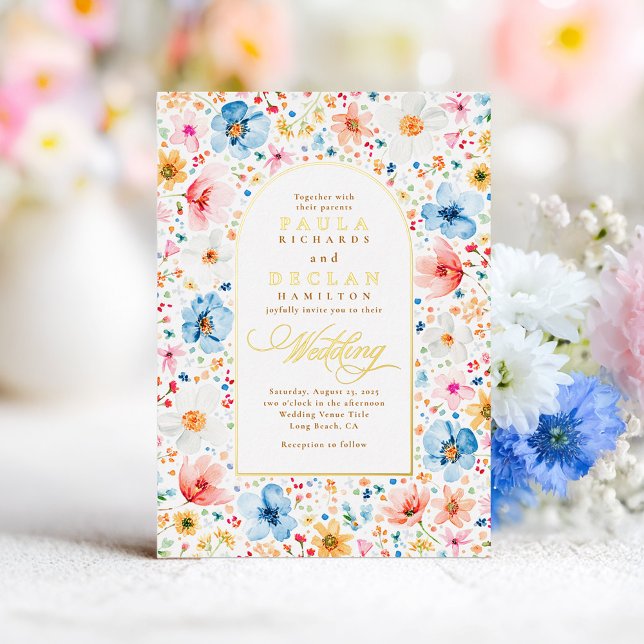 Wildflower Meadow Garden Floral Boho Wedding (Wildflower Gold Foil Wedding Invitation)
