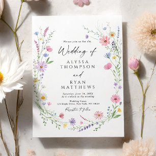 Wildflower Meadow Garden Wreath Wedding Invitation