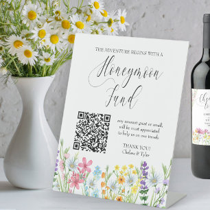 Wildflower Meadow Honeymoon Fund QR Code Wedding Pedestal Sign