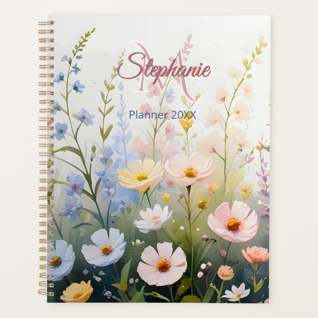 Wildflower Meadow in Bloom Name Monogram Planner (Front)