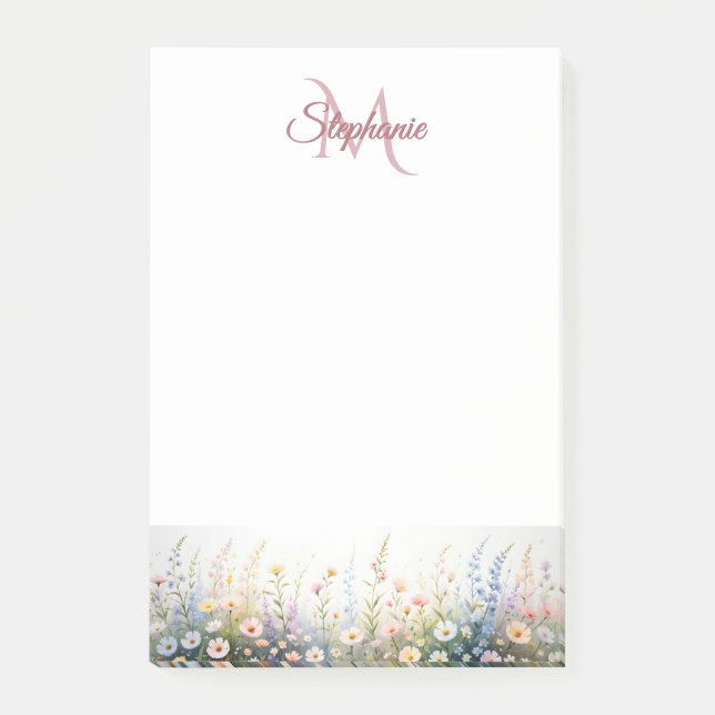 Wildflower Meadow in Bloom Name Monogram Post-it Notes (Front)