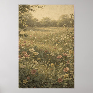 Wildflower Meadow in Warm Evening Light Poster
