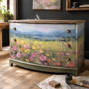 Wildflower Meadow Landscape Oil Painting Decoupage Tissue Paper