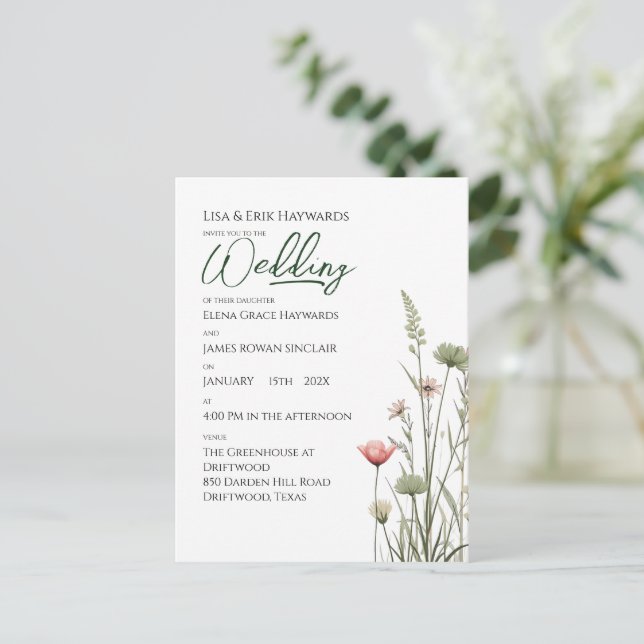 Wildflower Meadow | Minimalist Boho Budget Wedding Postcard (Standing Front)