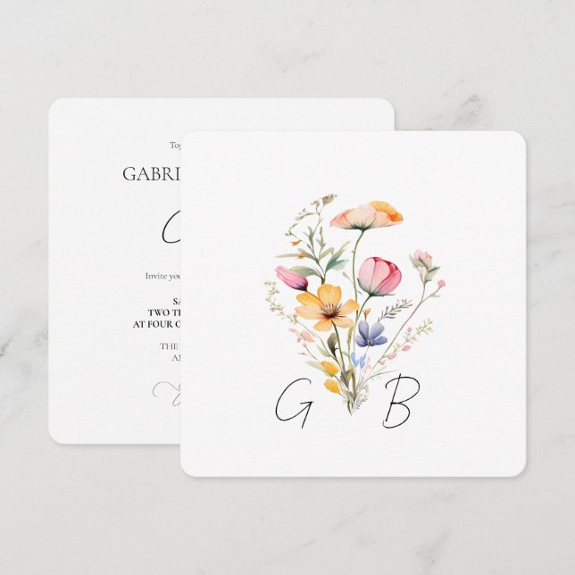 Wildflower Meadow Monogram Square Wedding Invitation (Front/Back)