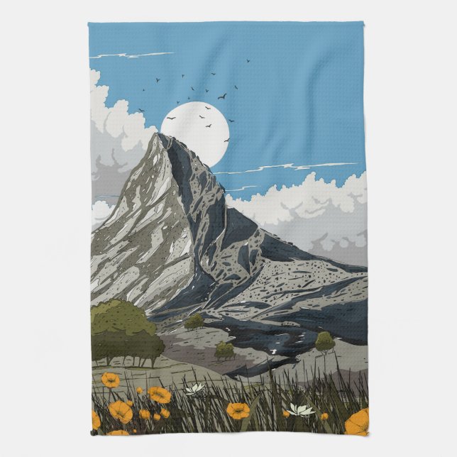 Wildflower Meadow Mountain Tea Towel (Vertical)