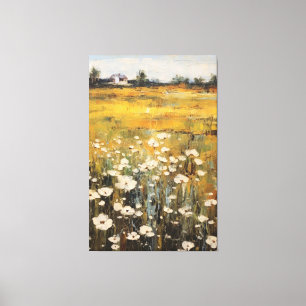 Wildflower Meadow Oil Painting on Canvas Print