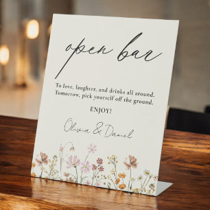 Wildflower Meadow Open Bar Wedding Pedestal Sign