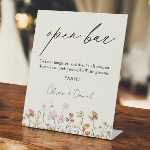 Wildflower Meadow Open Bar Wedding  Pedestal Sign
