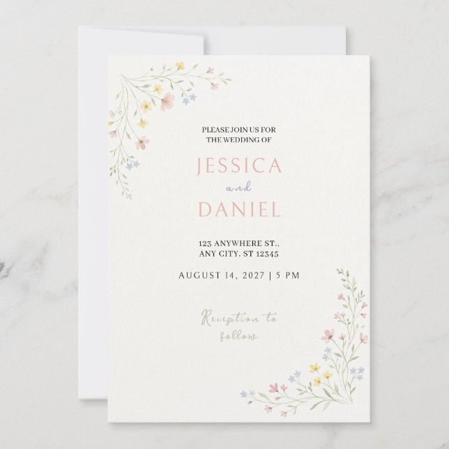Wildflower Meadow Pastel Wedding Invitation (Front)