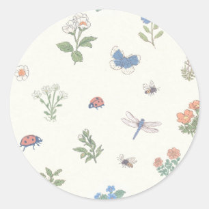 Wildflower Meadow Pattern Botanical Garden Floral  Classic Round Sticker