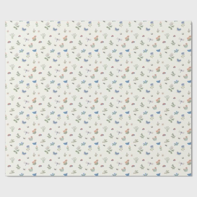 Wildflower Meadow Pattern Botanical Garden Floral  Wrapping Paper (Flat)