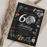 Wildflower Meadow Photo 60th Birthday Party Black  Invitation<br><div class="desc">An elegant "60th Birthday" party invitation design with personalised photo,  modern typography and wildflower motif.</div>