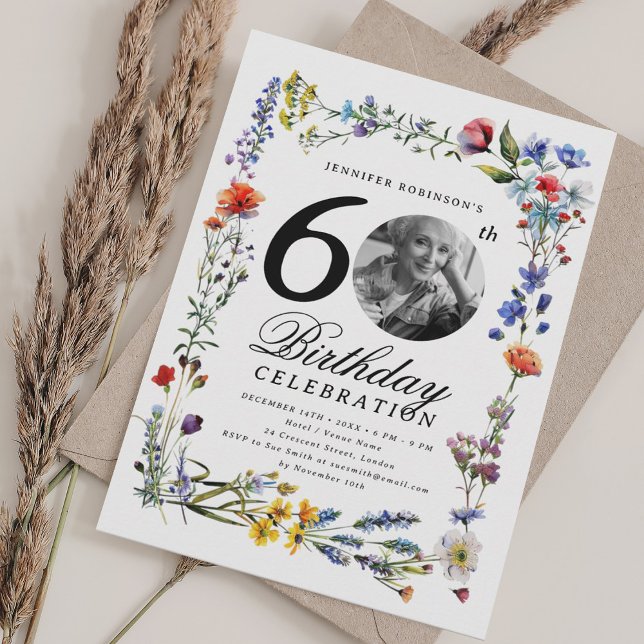 Wildflower Meadow Photo 60th Birthday Party Invitation (Wildflower Meadow Photo 60th Birthday Party Invitation)