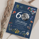 Wildflower Meadow Photo 60th Birthday Party Navy  Invitation<br><div class="desc">An elegant "60th Birthday" party invitation design with personalised photo,  modern typography and wildflower motif.</div>
