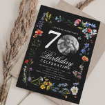 Wildflower Meadow Photo 70th Birthday Black  Invitation<br><div class="desc">An elegant "70th Birthday" party invitation design with personalised photo,  modern typography and wildflower motif.</div>