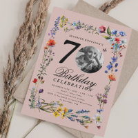 Wildflower Meadow Photo 70th Birthday Blush Pink