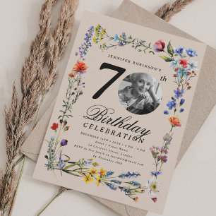 Wildflower Meadow Photo 70th Birthday Champagne  Invitation