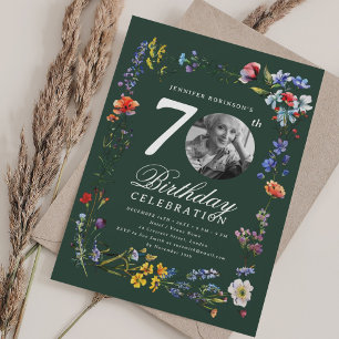 Wildflower Meadow Photo 70th Birthday Party Green  Invitation