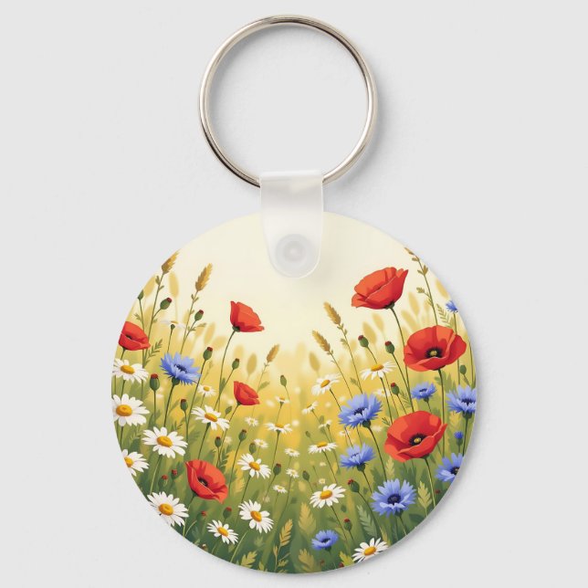 Wildflower Meadow Poppy Pattern Key Ring (Front)