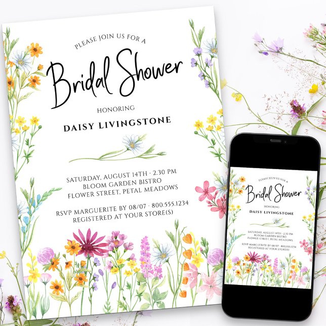 Wildflower Meadow Pretty Floral Bridal Shower Invitation (Creator Uploaded)