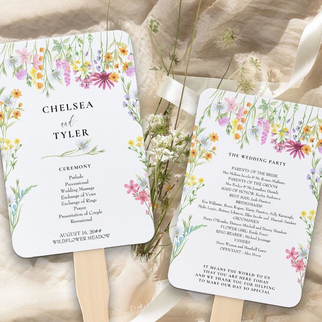 Wildflower Meadow Pretty Floral Wedding Program Hand Fan (Adorned with pretty meadow wildflowers and ready for you to add any text you want)