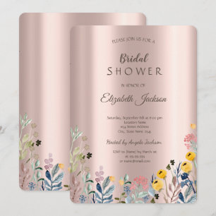  Wildflower Meadow Rose Gold Bridal Shower Invitation