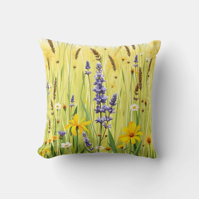 Wildflower Meadow Summer Pattern Cushion (Front)