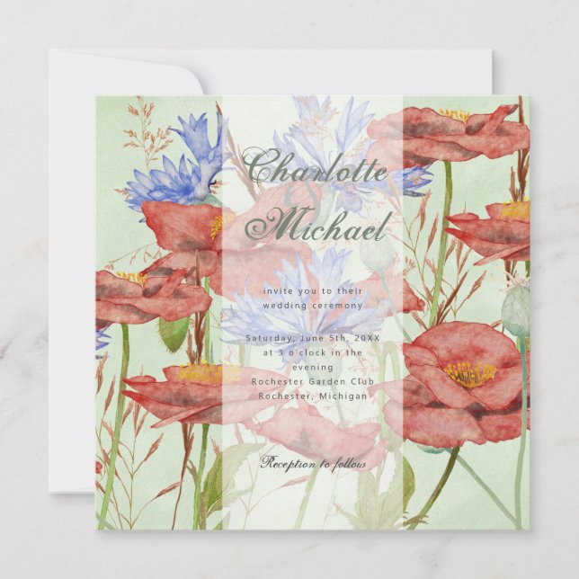 Wildflower meadow summer wedding invitation (Front)
