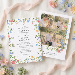 Wildflower Meadow Three Photo RSVP Wedding Invitation
