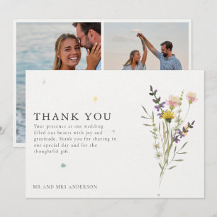 Wildflower Meadow Two Photo Wedding Thank You Card
