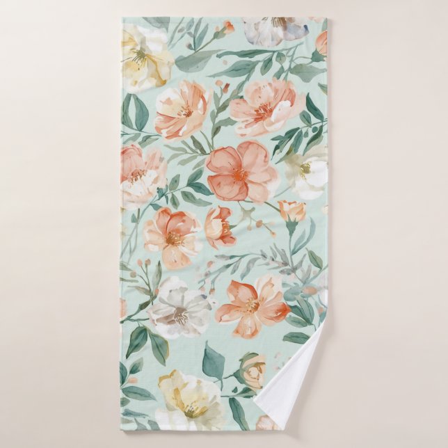 Wildflower Meadow Watercolor Blue Floral Pattern Bath Towel (Bath Towel)
