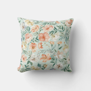 Wildflower Meadow Watercolor Blue Floral Pattern Cushion