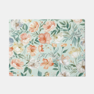 Wildflower Meadow Watercolor Blue Floral Pattern Doormat