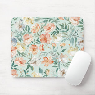 Wildflower Meadow Watercolor Blue Floral Pattern Mouse Pad