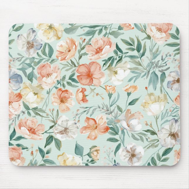 Wildflower Meadow Watercolor Blue Floral Pattern Mouse Pad (Front)