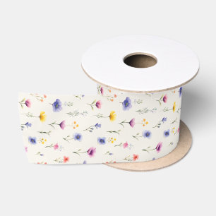 Wildflower Meadow Watercolor Satin Ribbon