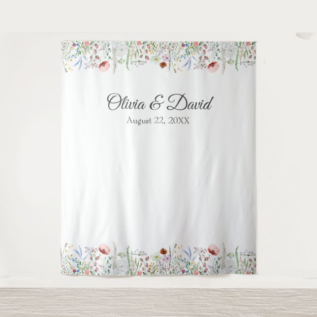 Wildflower Meadow Wedding Backdrop Tapestry (Front)
