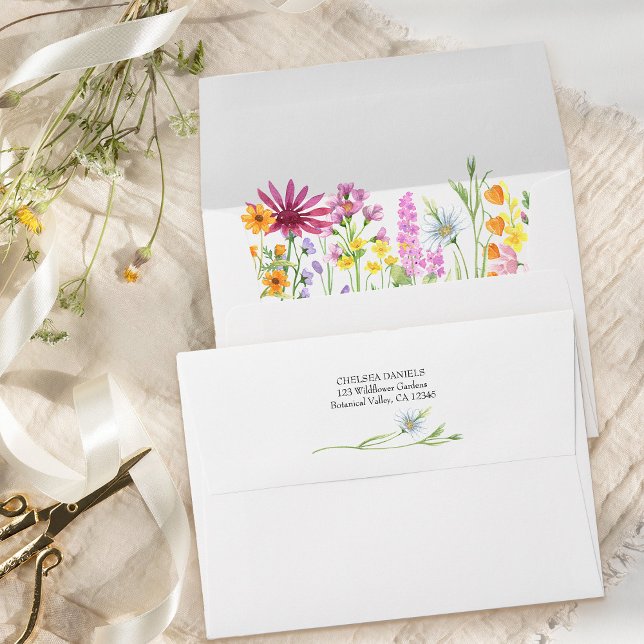 Wildflower Meadow Wedding Invitation Envelope (Pretty floral envelope, perfect for wildflower wedding invitations. Return address on the back flap,)