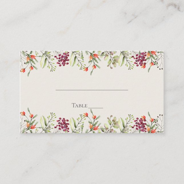 Wildflower Meadow Wedding Place Card - Ecru (Front)