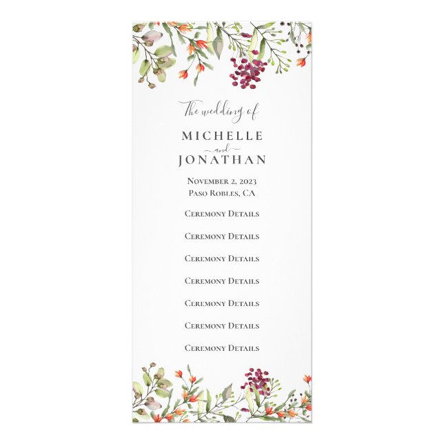 Wildflower Meadow Wedding Program Rack Card (Front)