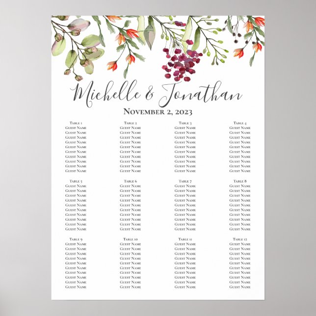Wildflower Meadow Wedding Seating Chart (Front)