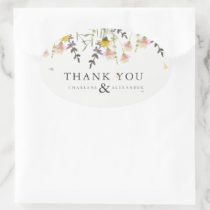 Wildflower Meadow Wedding Thank You Favour Oval Sticker
